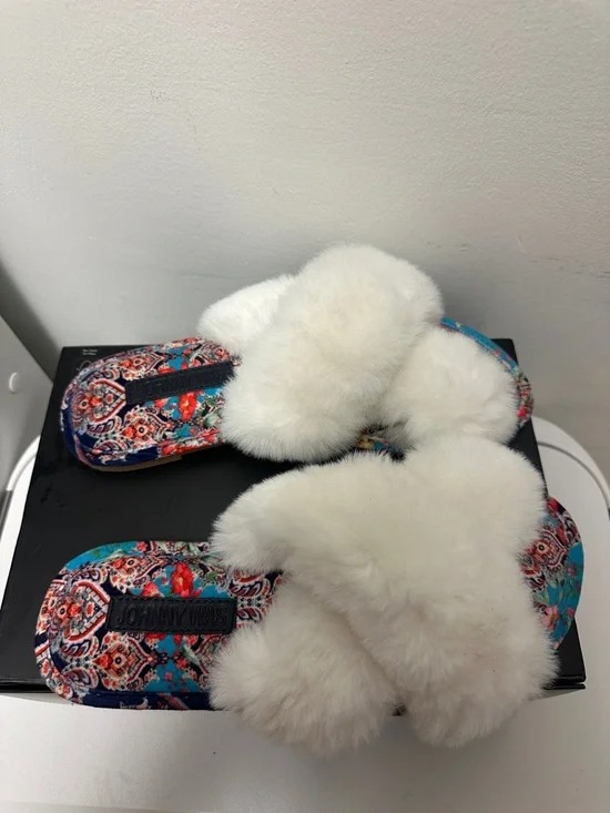 JOHNNY WAS INDIX SLIPPERS IN MULTI white Faux Fur Crossband Slide Slipper, Women - Picture 7 of 7